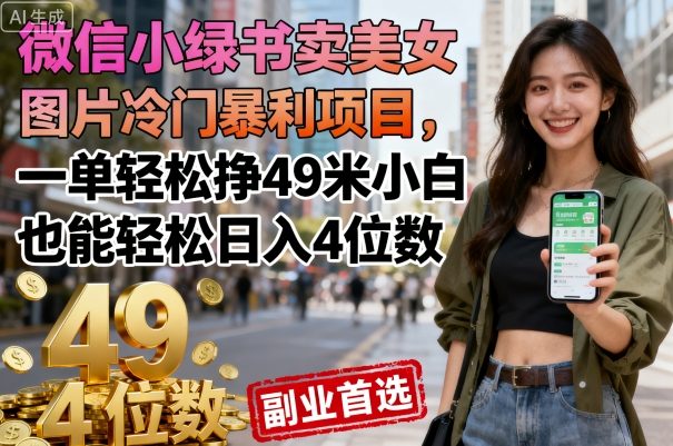 微信小绿书卖美女图片冷门暴利项目，一单轻松挣49米小白也能轻松日入4位数-知识乐